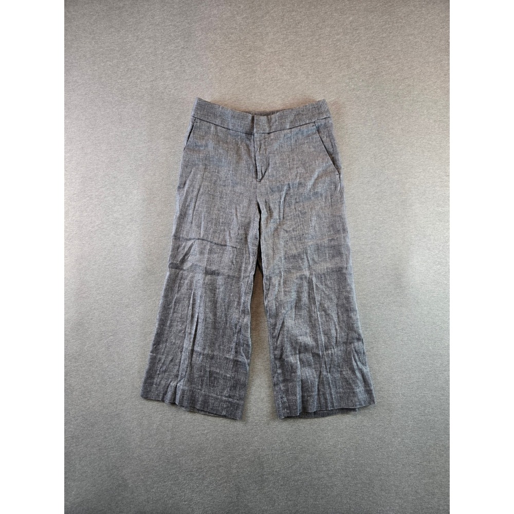 Banana Republic‎ Wide Leg Pants Womens 4 Gray Blue Linen Blend High Rise Crop